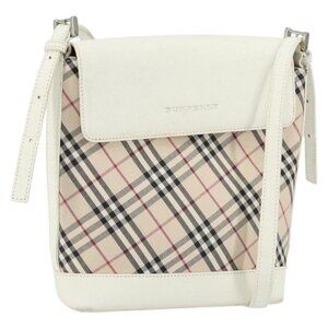 Authentic BURBERRY Nova Check Shoulder Bag Canvas White Silver